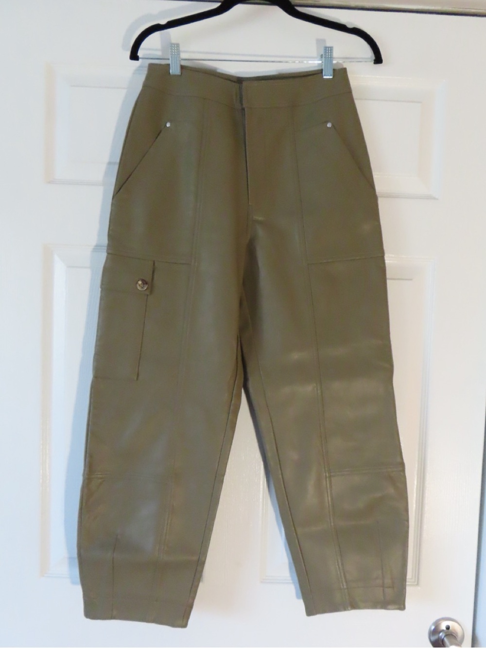 Fate Olive Faux-Leather Barrel Cargo-Style Pants